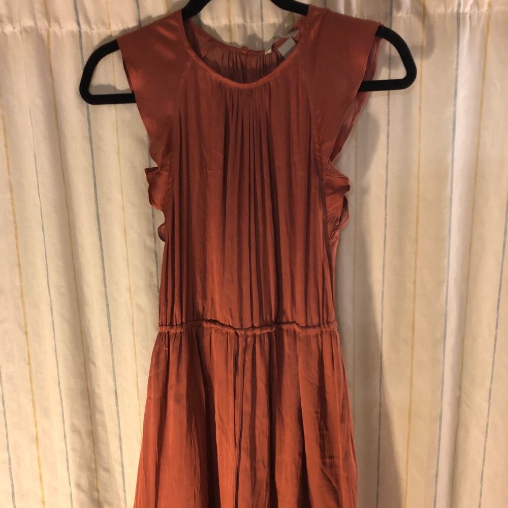 Mauve Satin Silky Frilled Drawstring Midi Dress